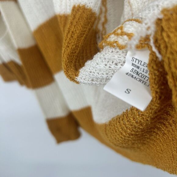 Dreamers Mustard Yellow White Stripe Cardigan Open Front Long Line Slouchy Sz S - Picture 10 of 10